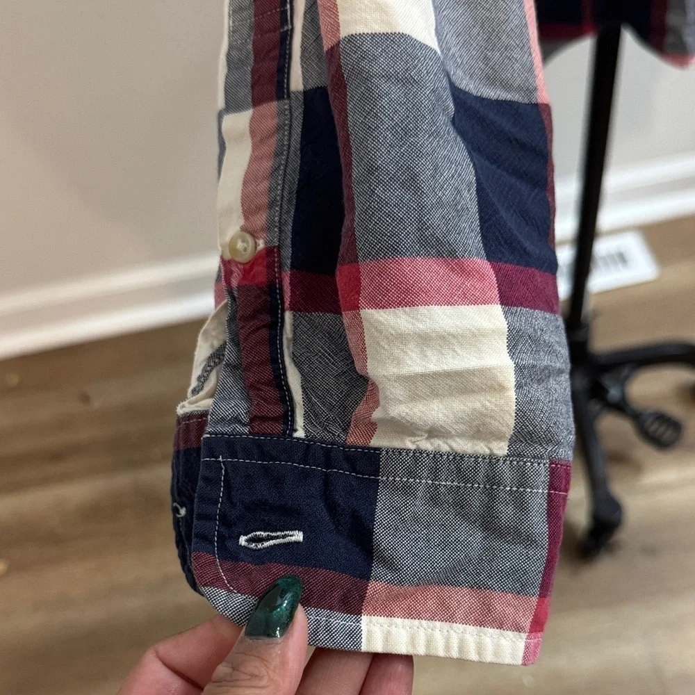J. Crew Men's Casual Plaid Shirt in Navy, Red, and White